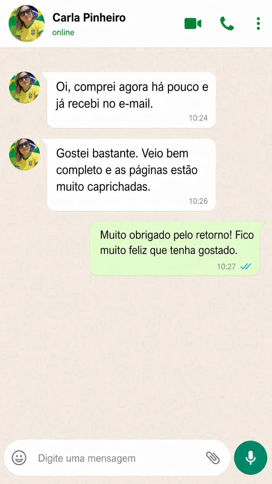 Testimonio por WhatsApp — mamá contenta