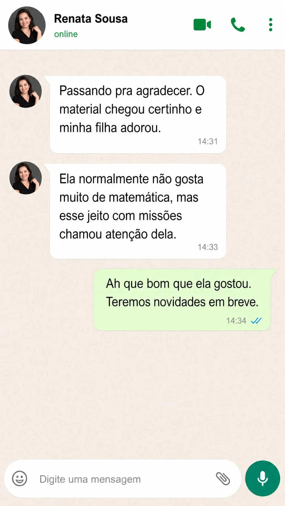 Testimonio por WhatsApp — niño aprendiendo